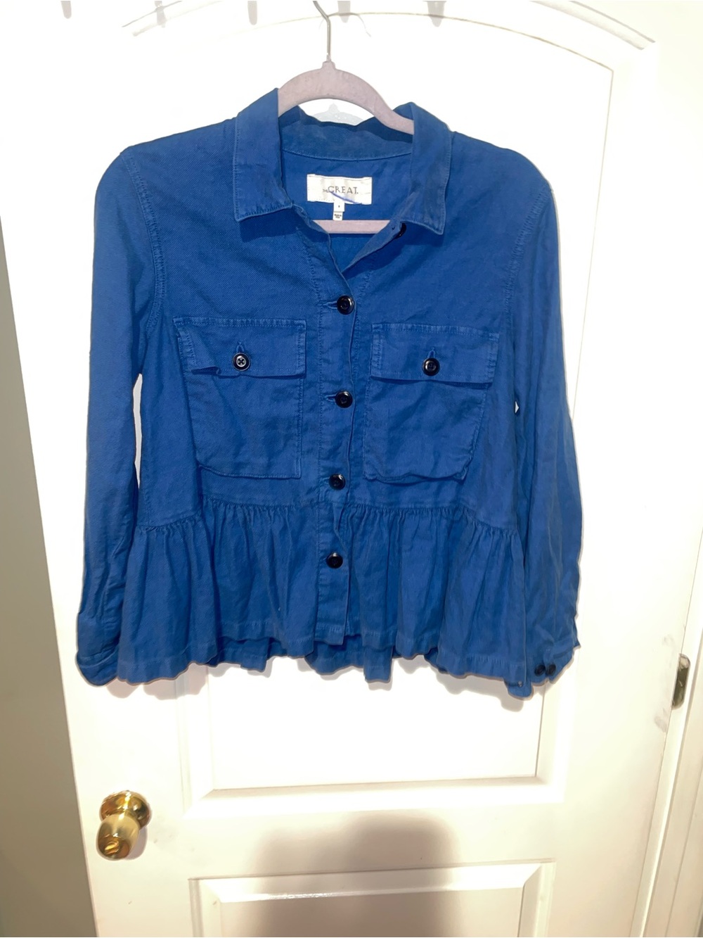 New! THE GREAT. Flutter Army Jacket Utility Ruffle Hem Blue 💙 XS - Picture 6 of 11